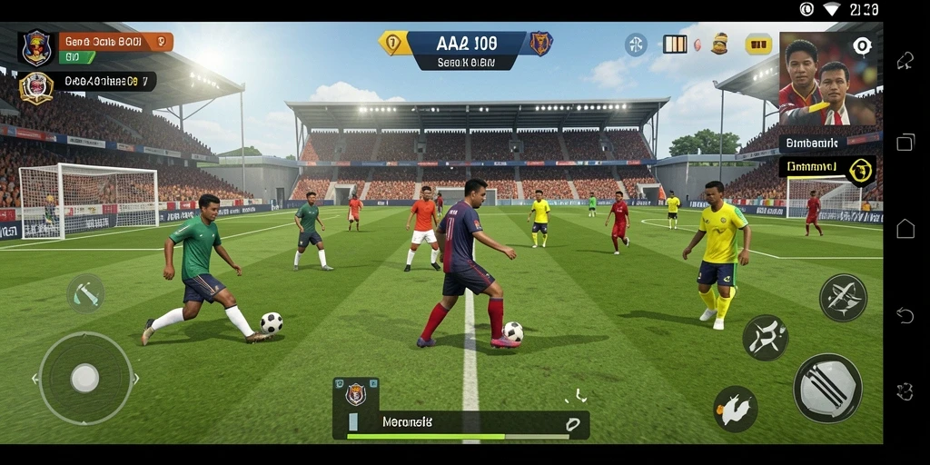 Tampilan gameplay sepak bola yang dinamis dan mengasyikkan.