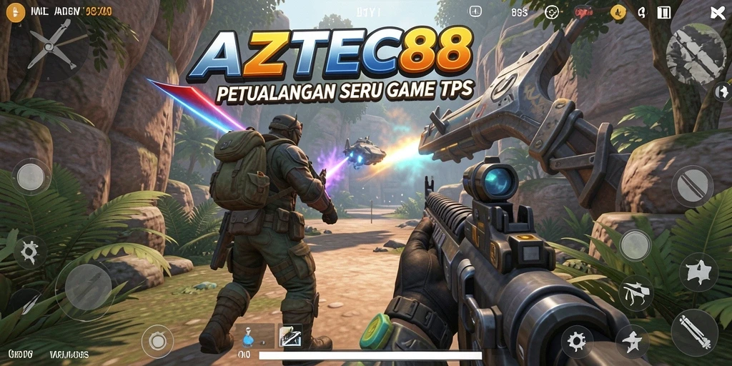 Screenshot gameplay AZTEC88 yang menunjukkan pertempuran intens di peta menantang.