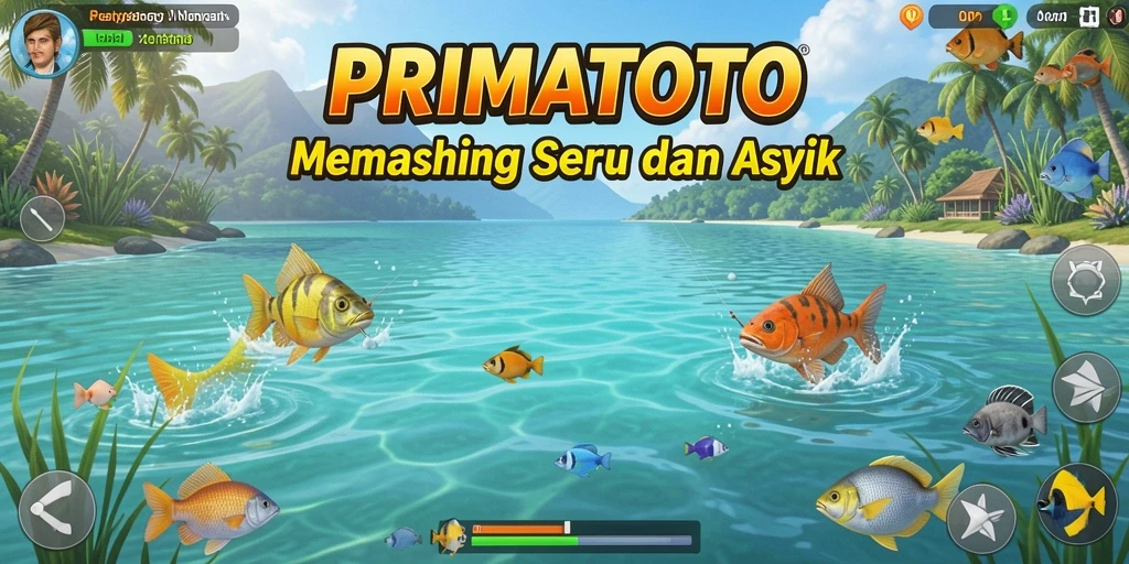 Screenshot gameplay PRIMATOTO dengan aksi memancing yang mendebarkan.