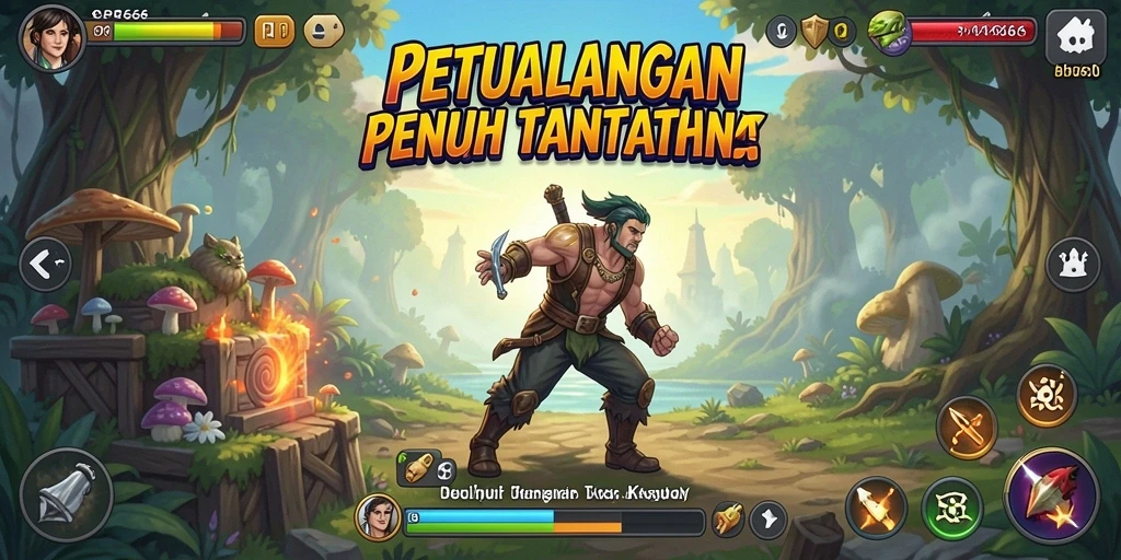 Screenshot SP666 menunjukkan karakter menjelajahi dunia petualangan yang menantang.