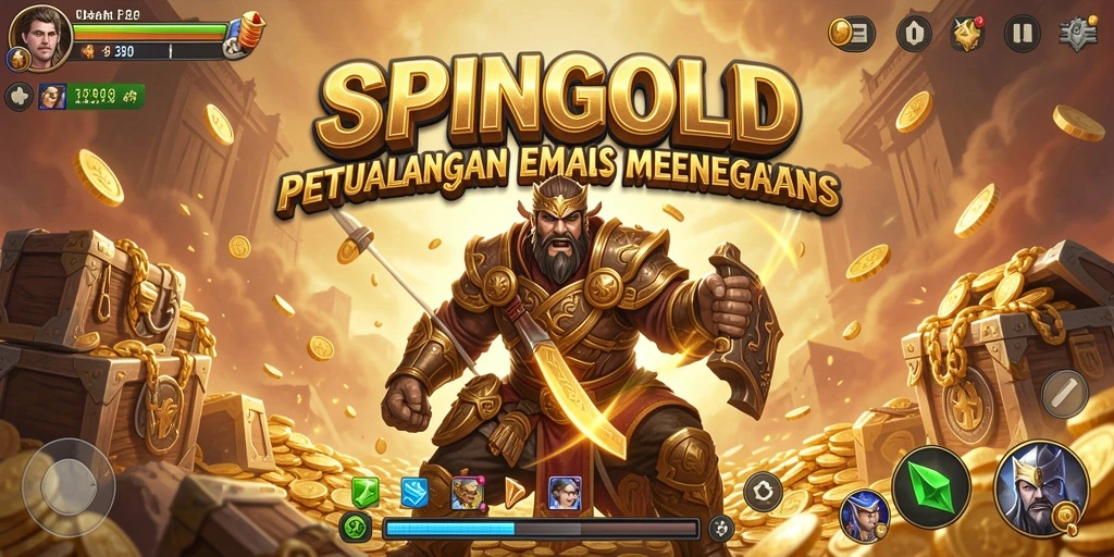 Tangkapan layar utama SPINGOLD menampilkan aksi petualangan yang mendebarkan.