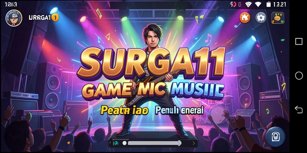 Tampilan game SURGA11 menampilkan gameplay musik yang interaktif dan seru.